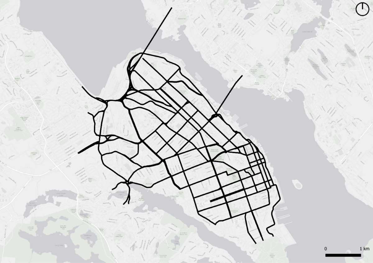 A map displaying the streets to be included in the core streets review.