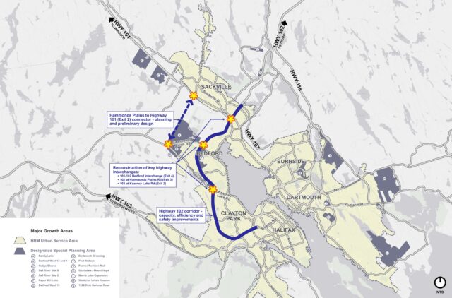 A map shows a dotted line between the Hammonds Plains Road and Highway 101 at Exit 2.
